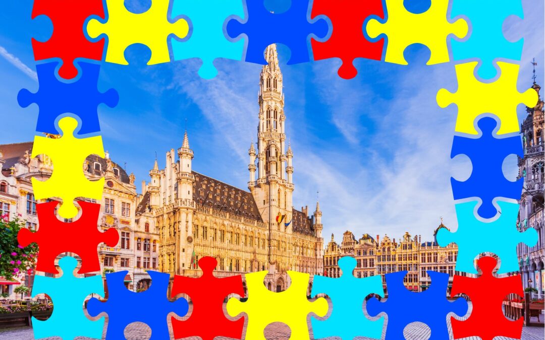 Bruxelles encadrées par des pièces de puzzle aux couleurs de l'autisme