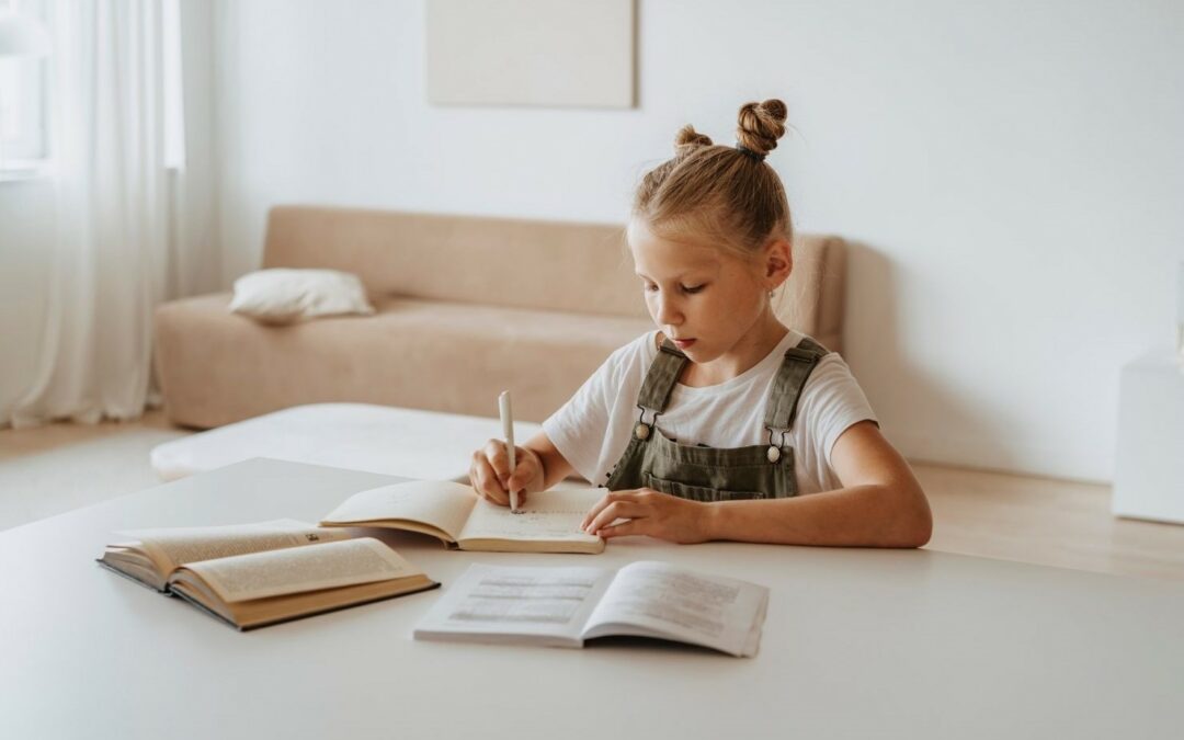 écolière faisant ses devoirs